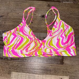 Aerie Neon Pink Lime Swirl Bikini Top Medium Scoop Bralette Swim Top